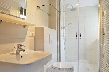 Bad, neu renoviert, mit Dusche und WC